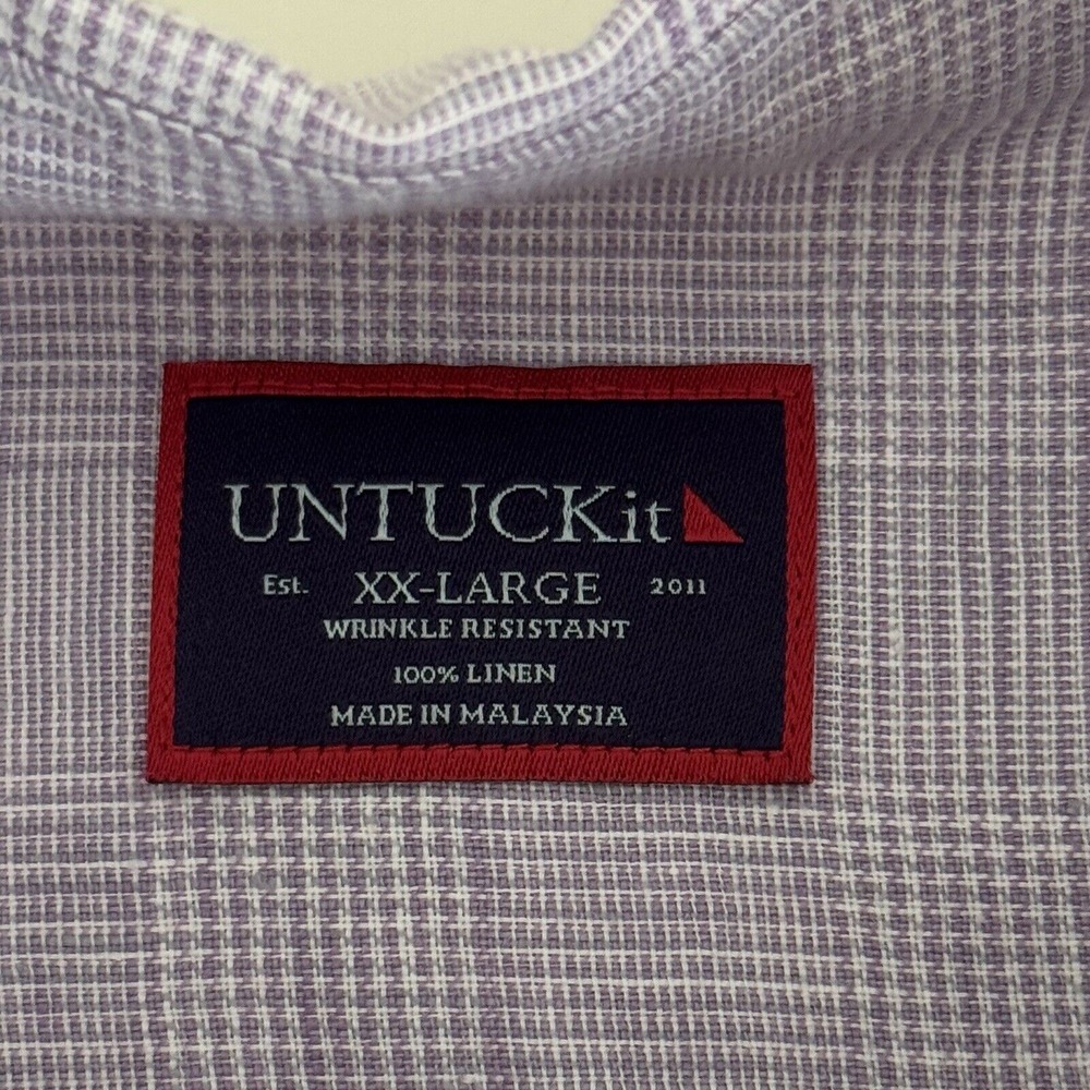 UNTUCKit Button Down Shirt Plus 2XL Torontel Regular Fit Purple Plaid Linen - Picture 8 of 14